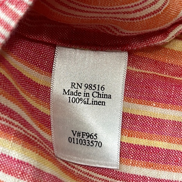 Coldwater Creek, Pink Striped, 100% Linen, Button Down Top With Roll Tab Sleeves - Picture 6 of 6